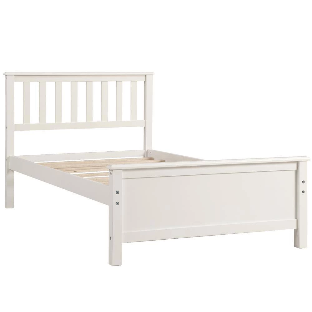 White Twin Size Wood Platform Bed with Headboard by Z-joyee 6 White Twin Size Wood Platform Bed with Headboard by Z-joyee - Image 6