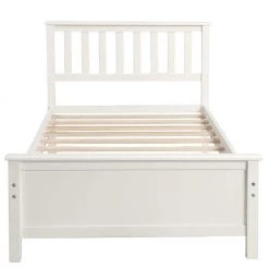 White Twin Size Wood Platform Bed with Headboard by Z-joyee