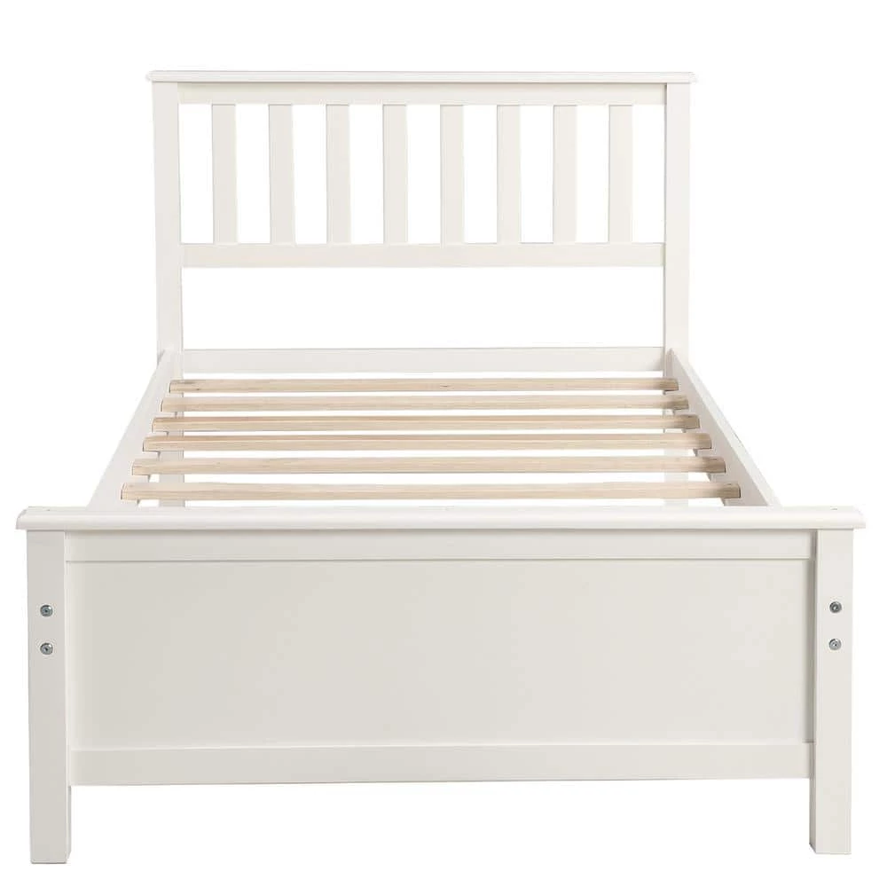 White Twin Size Wood Platform Bed with Headboard by Z-joyee 1 White Twin Size Wood Platform Bed with Headboard by Z-joyee