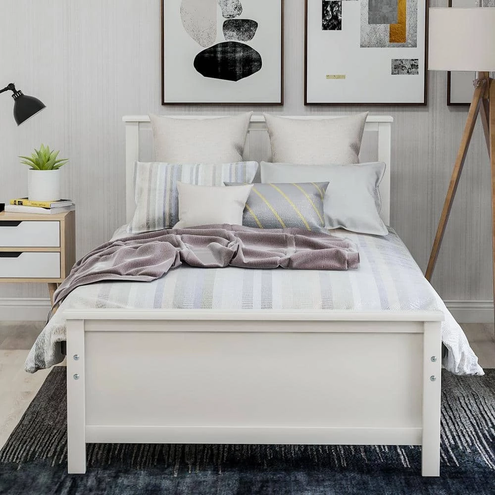 White Twin Size Wood Platform Bed with Headboard by Z-joyee 3 White Twin Size Wood Platform Bed with Headboard by Z-joyee - Image 3