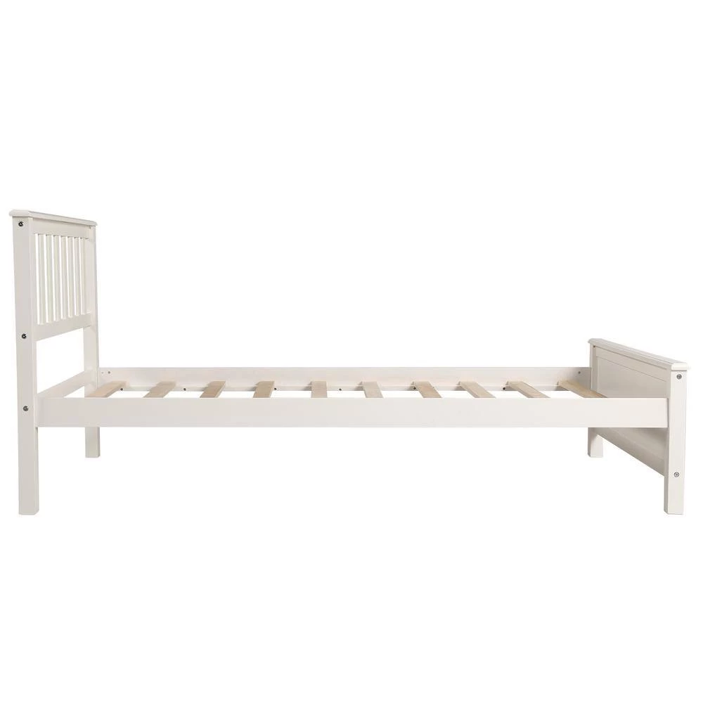 White Twin Size Wood Platform Bed with Headboard by Z-joyee 2 White Twin Size Wood Platform Bed with Headboard by Z-joyee - Image 2