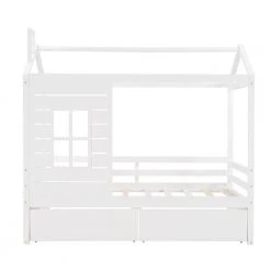 Wood White Twin Size House Bed with 2-Drawers by Z-joyee -Cheap Z-joyee Store white z joyee platform beds f fb857217023 e1 1000