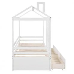 Wood White Twin Size House Bed with 2-Drawers by Z-joyee -Cheap Z-joyee Store white z joyee platform beds f fb857217023 fa 1000