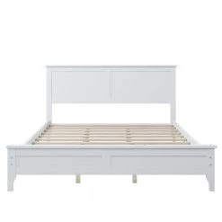 Wood White Queen Size Platform Bed with Headboard by Z-joyee
