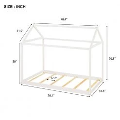 Wood White Twin Size House Bed with Wood Slats by Z-joyee -Cheap Z-joyee Store white z joyee platform beds f fb857217207 1f 1000