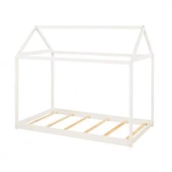 Wood White Twin Size House Bed with Wood Slats by Z-joyee