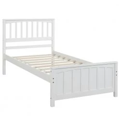 Wood White Twin Platform Bed with Headboard by Z-joyee -Cheap Z-joyee Store white z joyee platform beds f fb857217368 4f 1000