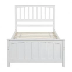 Wood White Twin Platform Bed with Headboard by Z-joyee
