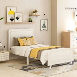 Wood White Twin Size Platform Bed with Wood Slat Support by Z-joyee -Cheap Z-joyee Store white z joyee platform beds f fb857217702 31 1000