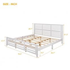 Wood White King Platform Bed with Horizontal Strip Hollow Shape by Z-joyee -Cheap Z-joyee Store white z joyee platform beds f fb857217955 76 1000