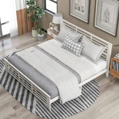 Wood White King Platform Bed with Horizontal Strip Hollow Shape by Z-joyee -Cheap Z-joyee Store white z joyee platform beds f fb857217955 fa 1000