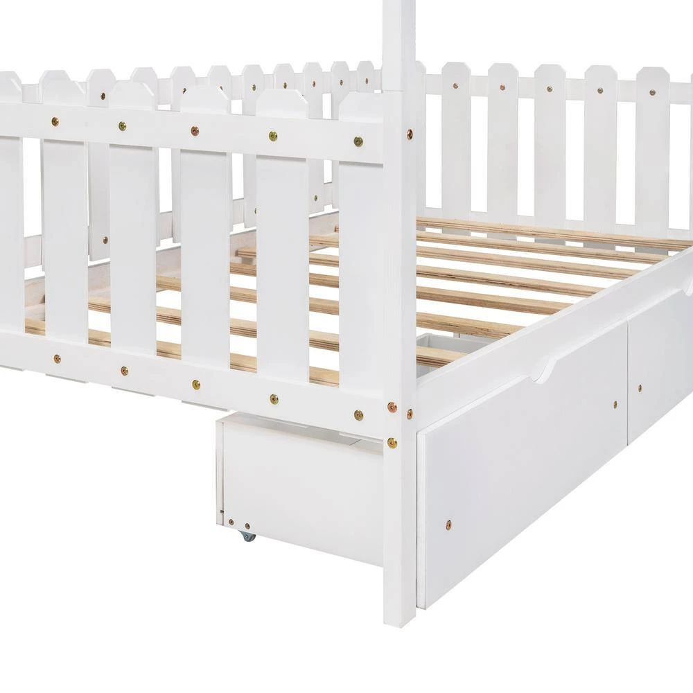 Fence-Shaped Guardrail White Twin Size House Bed with Drawers by Z-joyee 4 Fence-Shaped Guardrail White Twin Size House Bed with Drawers by Z-joyee - Image 4