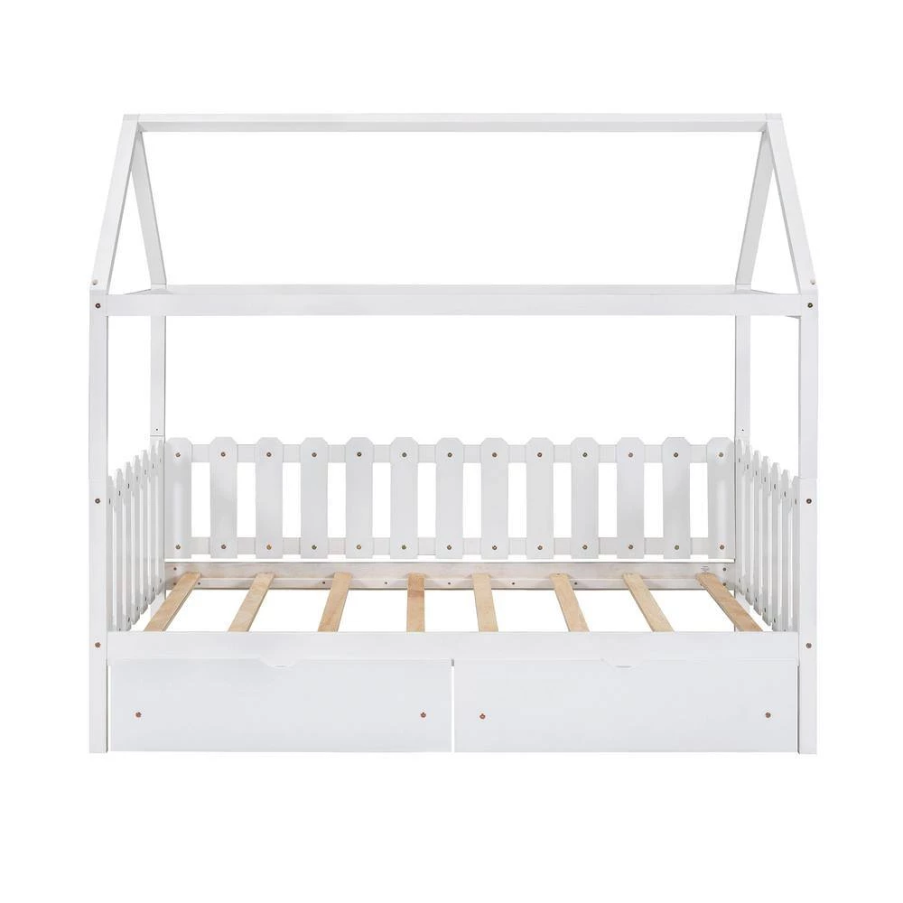 Fence-Shaped Guardrail White Twin Size House Bed with Drawers by Z-joyee 2 Fence-Shaped Guardrail White Twin Size House Bed with Drawers by Z-joyee - Image 2