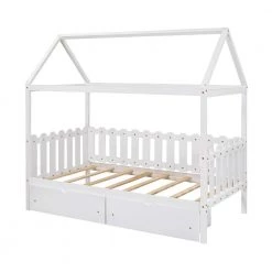 Fence-Shaped Guardrail White Twin Size House Bed with Drawers by Z-joyee 15 Fence-Shaped Guardrail White Twin Size House Bed with Drawers by Z-joyee -Cheap Z-joyee Store white z joyee platform beds f fb857218013 fa 1000