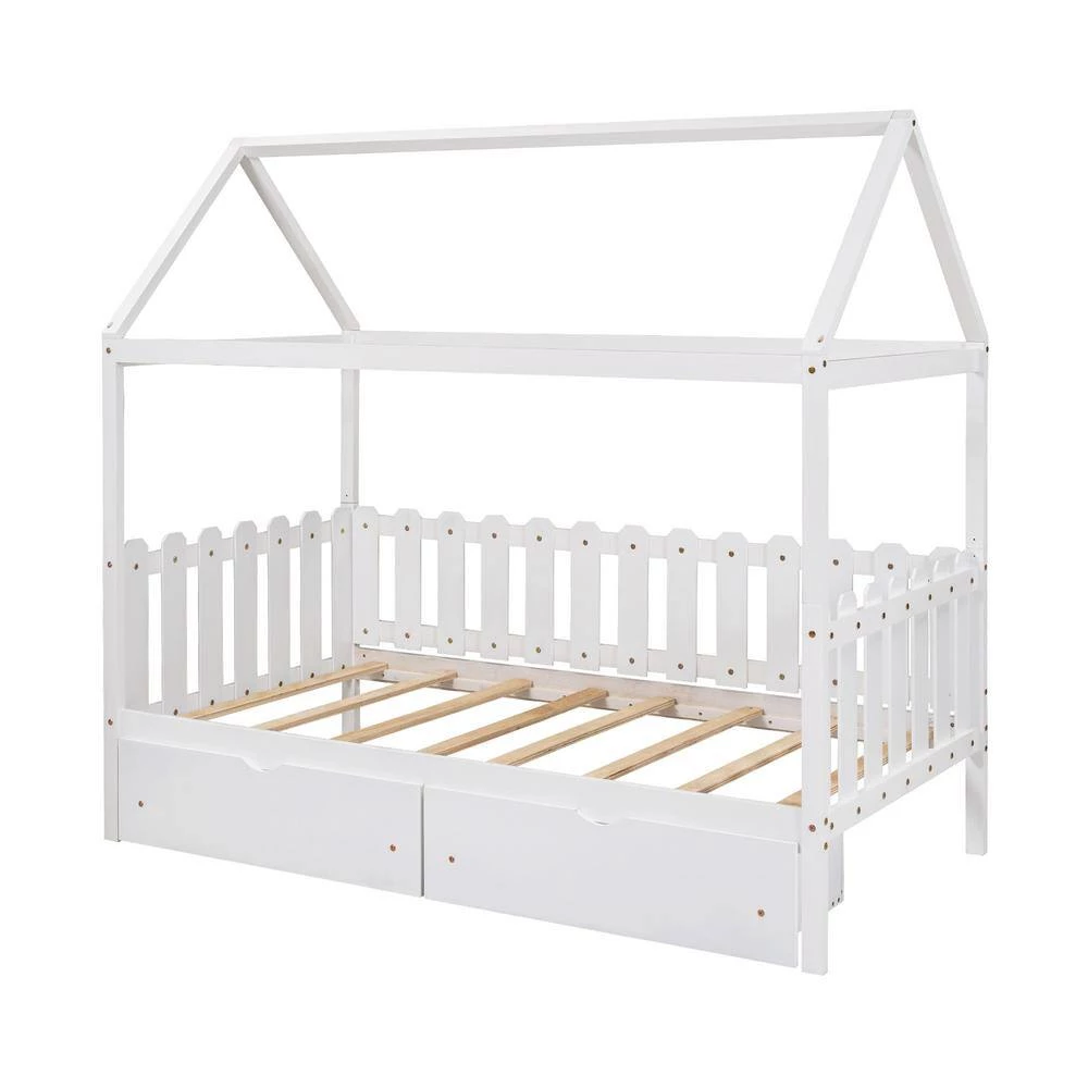 Fence-Shaped Guardrail White Twin Size House Bed with Drawers by Z-joyee 7 Fence-Shaped Guardrail White Twin Size House Bed with Drawers by Z-joyee - Image 7