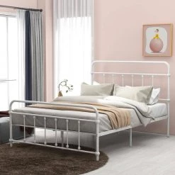 Metal White Full Size Platform Bed with Headboard and Footboard by Z-joyee -Cheap Z-joyee Store white z joyee platform beds f fb857218037 31 1000