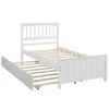 Wood White Twin Size Platform Bed with Trundle by Z-joyee