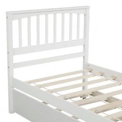 Wood White Twin Size Platform Bed with Trundle by Z-joyee -Cheap Z-joyee Store white z joyee platform beds f fb857218075 c3 1000