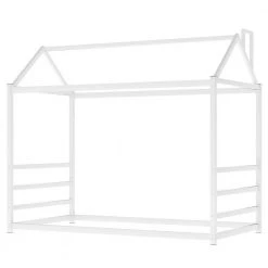 Metal White Twin Size Platform Bed with Roof and Chimney Design by Z-joyee -Cheap Z-joyee Store white z joyee platform beds f fb857218464 1f 1000