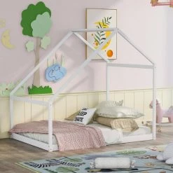 Wood White Full Wooden House Bed by Z-joyee -Cheap Z-joyee Store white z joyee platform beds f fb857218785 4f 1000