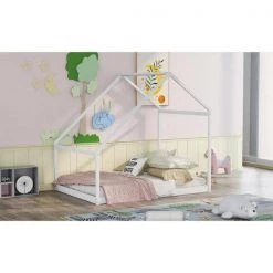 Wood White Full Wooden House Bed by Z-joyee -Cheap Z-joyee Store white z joyee platform beds f fb857218785 fa 1000