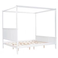 Wood White Queen Size Canopy Platform Bed with Headboard by Z-joyee -Cheap Z-joyee Store white z joyee platform beds f fb857219591 76 1000