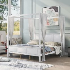 Wood White King Size Canopy Platform Bed with Headboard by Z-joyee -Cheap Z-joyee Store white z joyee platform beds f fb857219607 1f 1000