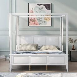 Wood White King Size Canopy Platform Bed with Headboard by Z-joyee -Cheap Z-joyee Store white z joyee platform beds f fb857219607 31 1000