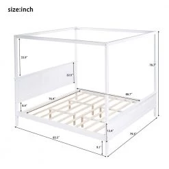 Wood White King Size Canopy Platform Bed with Headboard by Z-joyee -Cheap Z-joyee Store white z joyee platform beds f fb857219607 4f 1000