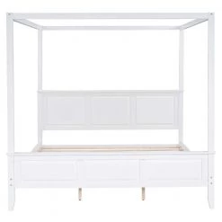 Wood White King Size Canopy Platform Bed with Headboard by Z-joyee