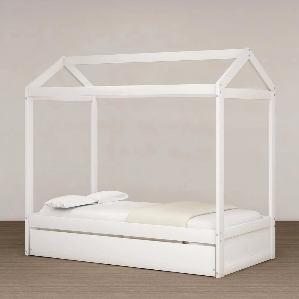 Wood White Twin Size House Platform Bed with Trundle by Z-joyee 5 Wood White Twin Size House Platform Bed with Trundle by Z-joyee - Image 5