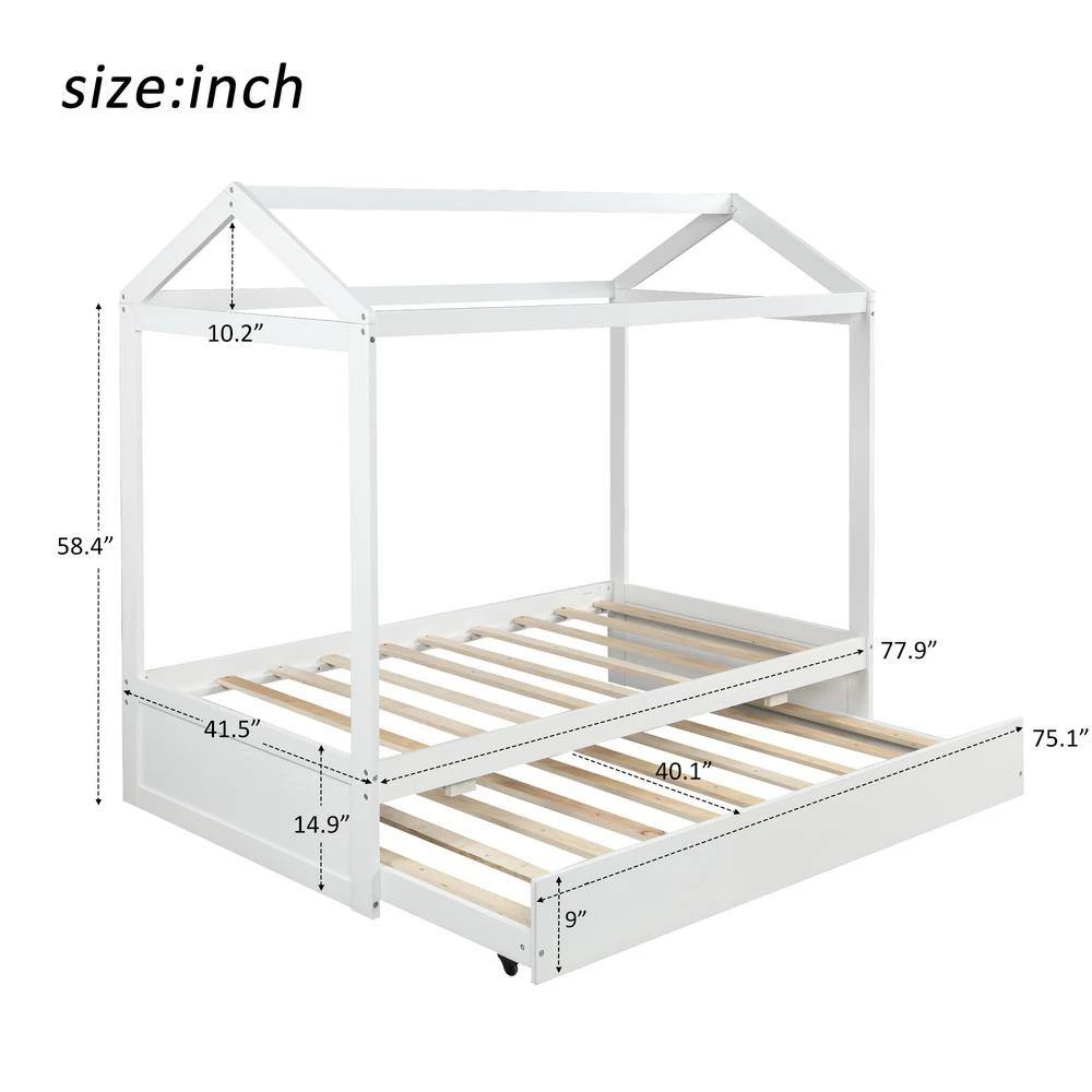 Wood White Twin Size House Platform Bed with Trundle by Z-joyee 3 Wood White Twin Size House Platform Bed with Trundle by Z-joyee - Image 3