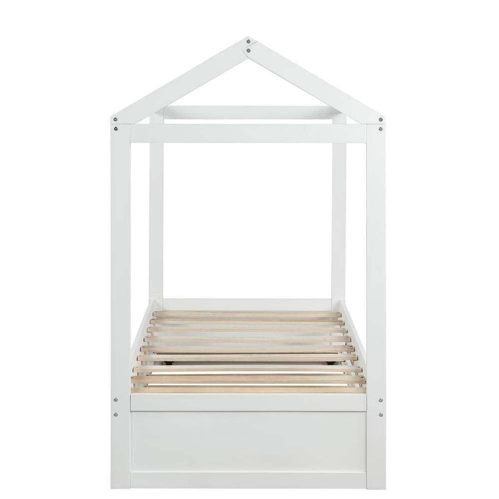 Wood White Twin Size House Platform Bed with Trundle by Z-joyee 2 Wood White Twin Size House Platform Bed with Trundle by Z-joyee - Image 2