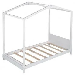 Wood White Twin Size House Platform Bed with Headboard by Z-joyee 13 Wood White Twin Size House Platform Bed with Headboard by Z-joyee -Cheap Z-joyee Store white z joyee platform beds f fb857219690 1f 1000