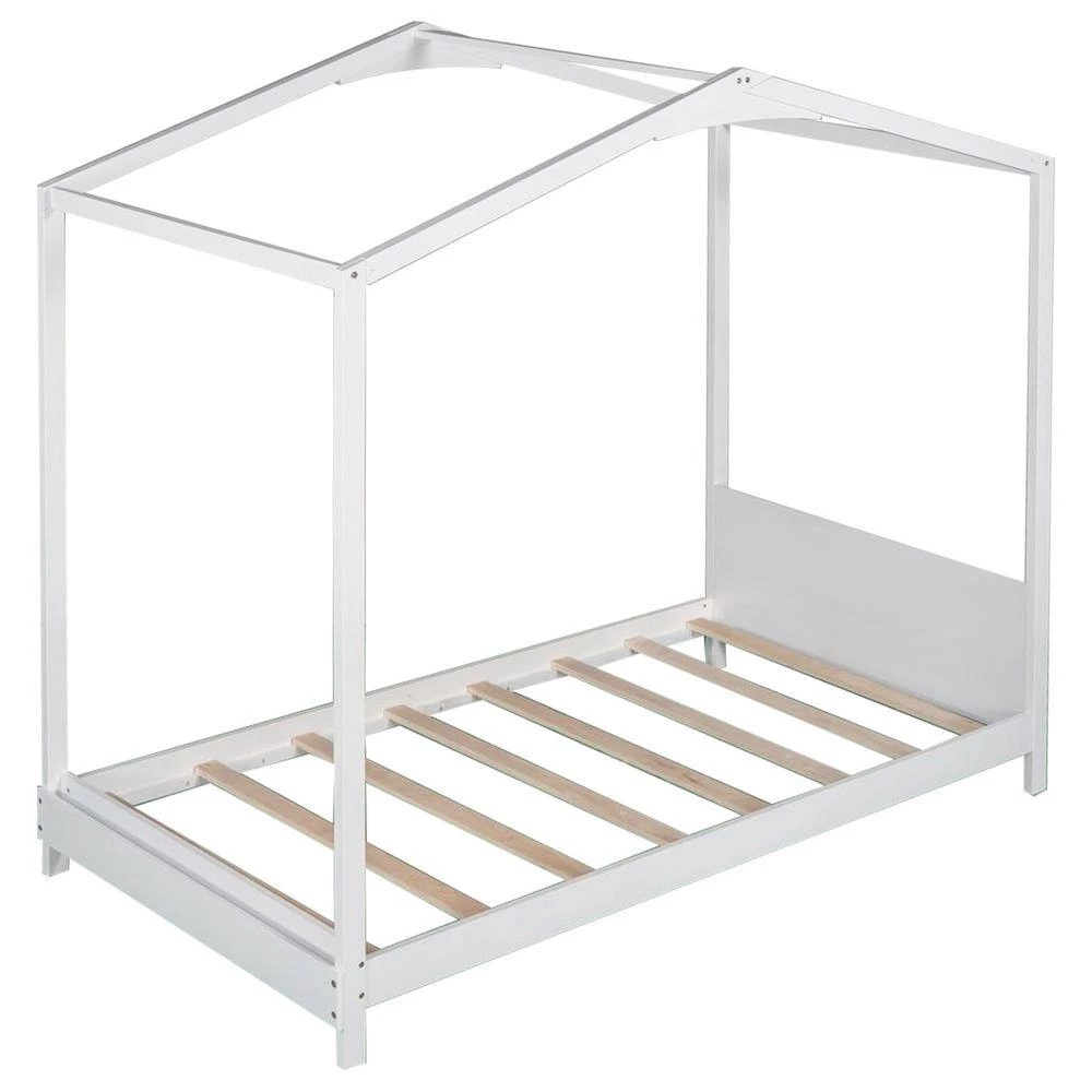 Wood White Twin Size House Platform Bed with Headboard by Z-joyee 5 Wood White Twin Size House Platform Bed with Headboard by Z-joyee - Image 5