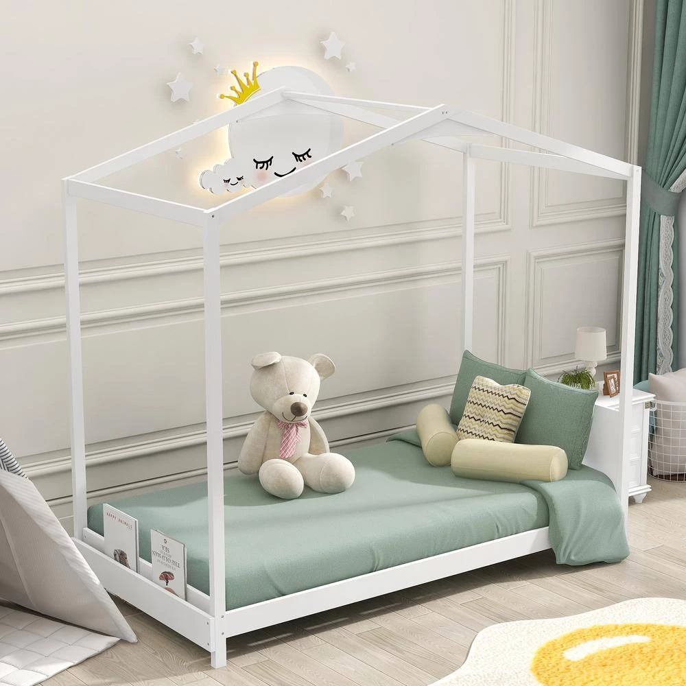 Wood White Twin Size House Platform Bed with Headboard by Z-joyee 9 Wood White Twin Size House Platform Bed with Headboard by Z-joyee - Image 9