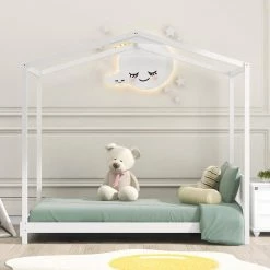 Wood White Twin Size House Platform Bed with Headboard by Z-joyee 12 Wood White Twin Size House Platform Bed with Headboard by Z-joyee -Cheap Z-joyee Store white z joyee platform beds f fb857219690 4f 1000