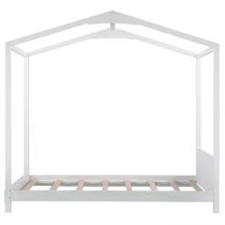 Wood White Twin Size House Platform Bed with Headboard by Z-joyee