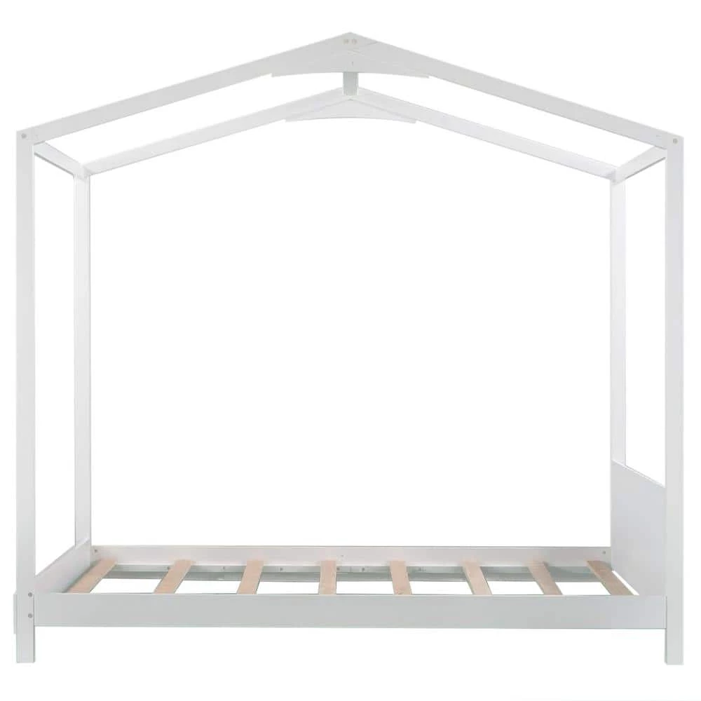 Wood White Twin Size House Platform Bed with Headboard by Z-joyee 1 Wood White Twin Size House Platform Bed with Headboard by Z-joyee