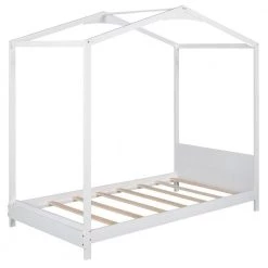 Wood White Twin Size House Platform Bed with Headboard by Z-joyee 16 Wood White Twin Size House Platform Bed with Headboard by Z-joyee -Cheap Z-joyee Store white z joyee platform beds f fb857219690 76 1000