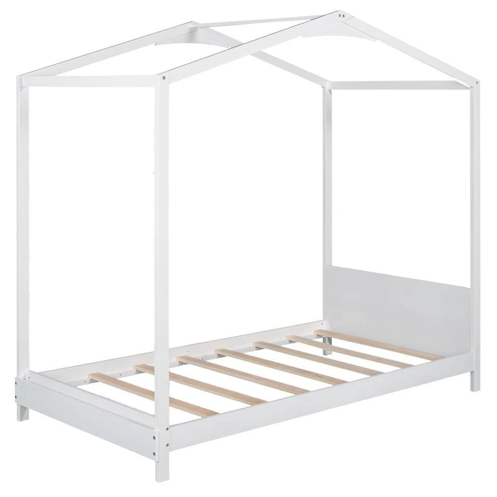 Wood White Twin Size House Platform Bed with Headboard by Z-joyee 8 Wood White Twin Size House Platform Bed with Headboard by Z-joyee - Image 8