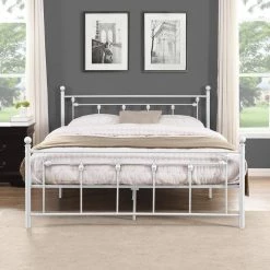 Metal White Queen Platform Bed with Headboard by Z-joyee -Cheap Z-joyee Store white z joyee platform beds f fb857219867 31 1000