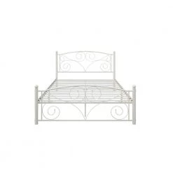 Metal White Full Platform Bed with Headboard by Z-joyee