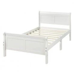 41.3 in. W White Twin Wood Frame Platform Bed with Headboard & Footboard by Z-joyee
