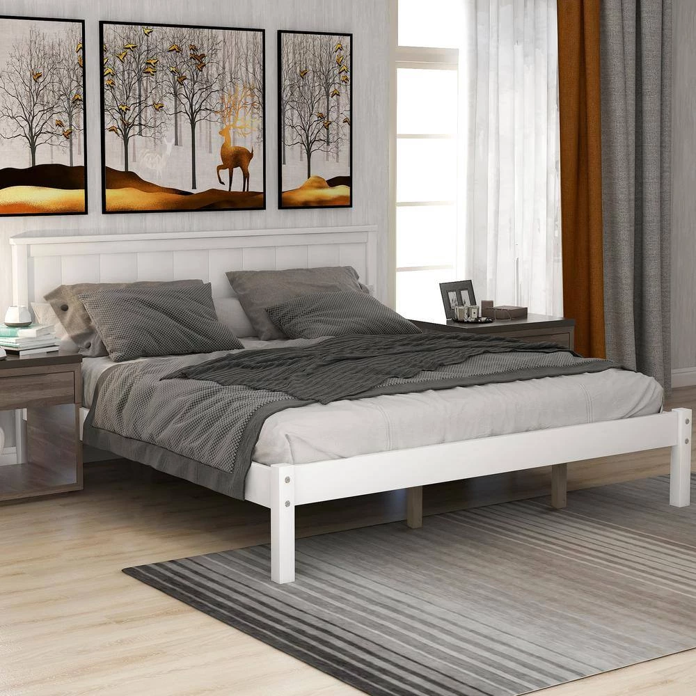 80.7 in. White Queen Platform Bed Frame with Headboard Wood Slat Support by Z-joyee 5 80.7 in. White Queen Platform Bed Frame with Headboard Wood Slat Support by Z-joyee - Image 5