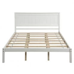 80.7 in. White Queen Platform Bed Frame with Headboard Wood Slat Support by Z-joyee