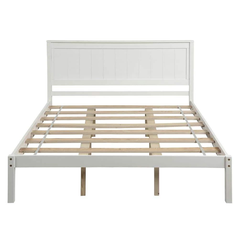 80.7 in. White Queen Platform Bed Frame with Headboard Wood Slat Support by Z-joyee 1 80.7 in. White Queen Platform Bed Frame with Headboard Wood Slat Support by Z-joyee