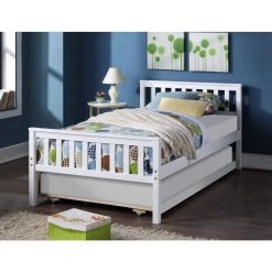 White Platform Bed Frame with Headboard and Footboard Twin Bed with Trundle 79.5 in. L x 42 in. W x 33.5 in. H by Z-joyee -Cheap Z-joyee Store white z joyee platform beds yqj w50422211 40 1000