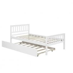 White Platform Bed Frame with Headboard and Footboard Twin Bed with Trundle 79.5 in. L x 42 in. W x 33.5 in. H by Z-joyee