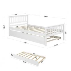 White Platform Bed Frame with Headboard and Footboard Twin Bed with Trundle 79.5 in. L x 42 in. W x 33.5 in. H by Z-joyee -Cheap Z-joyee Store white z joyee platform beds yqj w50422211 76 1000